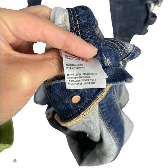American Eagle Tomgirl Distressed Blue Denim Jeans Overall Size XS Relaxed Fit - Picture 12 of 16